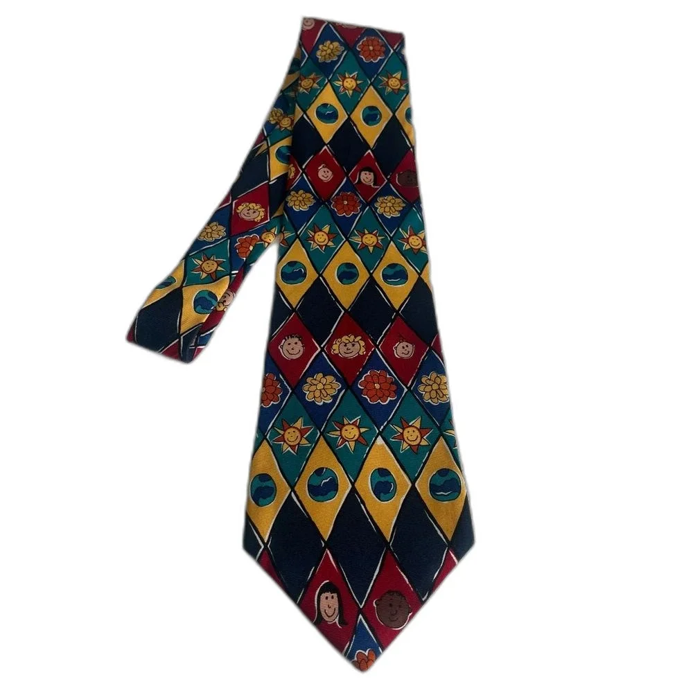 Vintage Save the Children World Peace Silk Necktie Tie